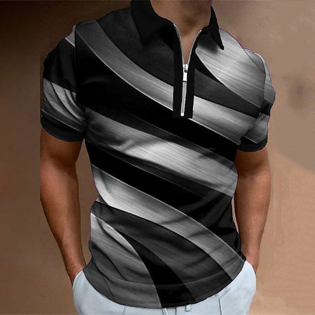 Men's Polo Shirt Golf Shirt Spiral Stripe Turndown Black Red Blue Light ...