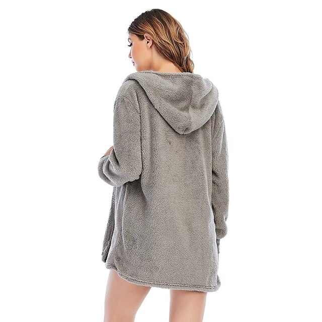 Women's Hooded Pajama Sets 3 Pieces Fluffy Fleece Long Sleeves Coat ...