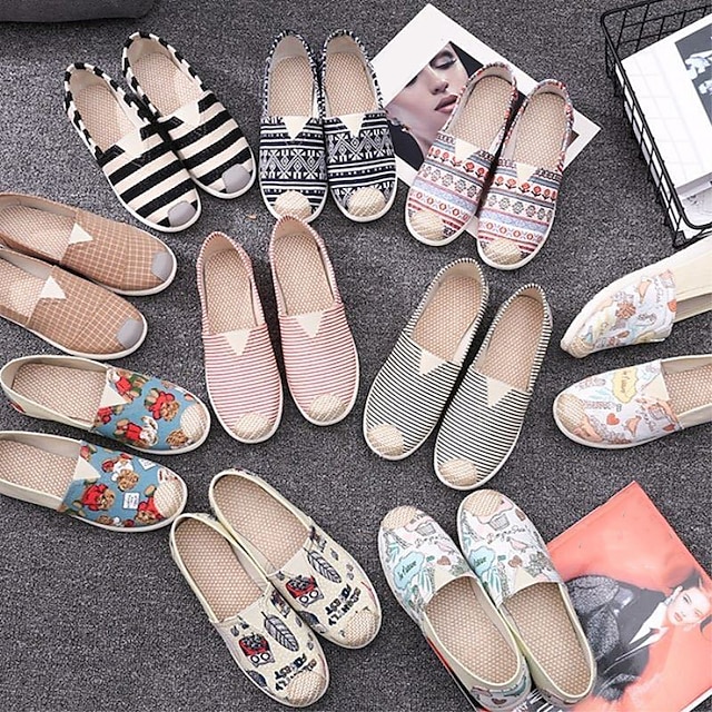  Women's Flats Slip-Ons Comfort Shoes Daily Striped Flat Heel Round Toe Casual Sweet Canvas Loafer cherry Bear star
