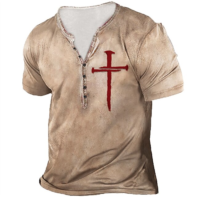 Men's Henley Shirt T shirt Tee Tee Graphic Templar Cross Cross Henley ...