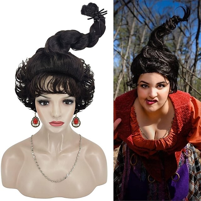  Mary Sanderson Wig for Women Hocus Pocus 2 Sanderson  Wig Purple Mixed Black Braid Wig Without Earrings Necklace Hairpin for  Witch