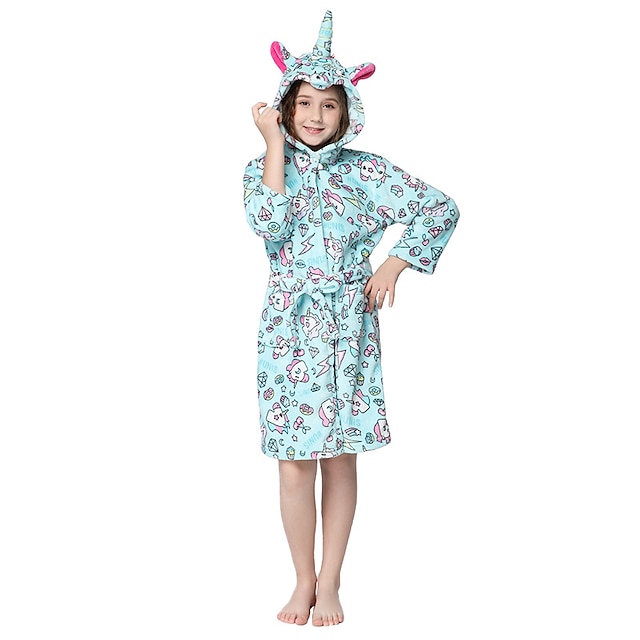  Kinderen Nachtmode Draagbare deken-hoodie Met zak Eenhoorn Personage Onesie pyjama's Katoenflanel Cosplay Voor Jongens en meisjes Kerstmis Dieren nachtkleding spotprent
