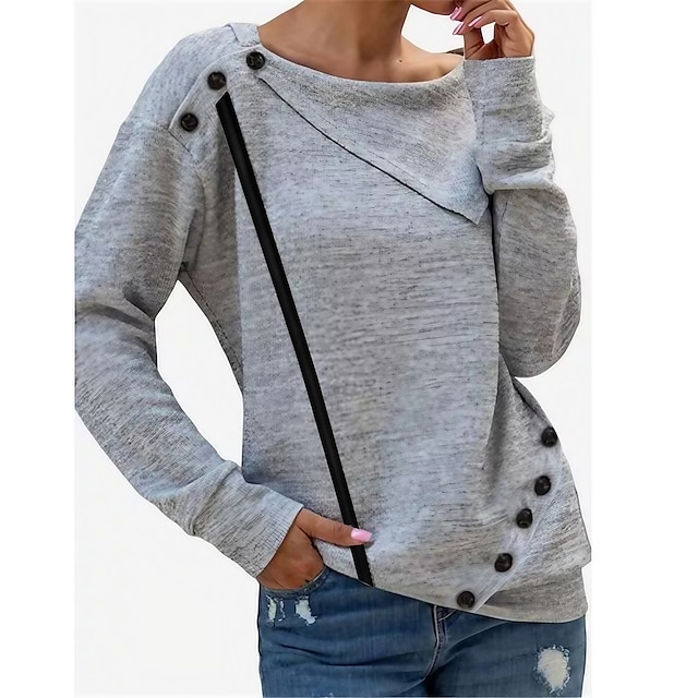 Women's Sweatshirt Hoodies Pullover Casual Black Red Blue Solid Color Daily Long Sleeve Round Neck