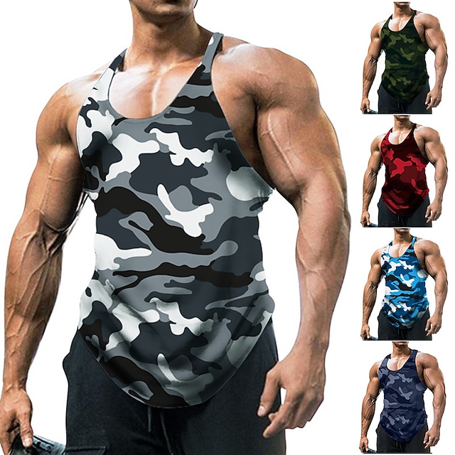  Men's Tank Top Vest Graphic Camo / Camouflage Crew Neck Blue Army Green Light gray Dark Gray Red Casual Daily Sleeveless Clothing Apparel Sports Fashion Lightweight Big and Tall / Summer / Summer