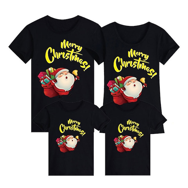  Familie T-Shirt Oberteile Buchstabe Weihnachtsmann Strasse Bedruckt Schwarz Weiß Gelb Kurzarm 3D-Druck Aktiv Passende Outfits