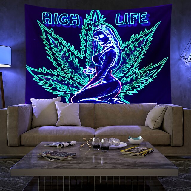  blacklight uv-reaktiv stor gobeläng marijuana psykedelisk självlysande bakgrund tyg sovsal dekoration hängande tyg