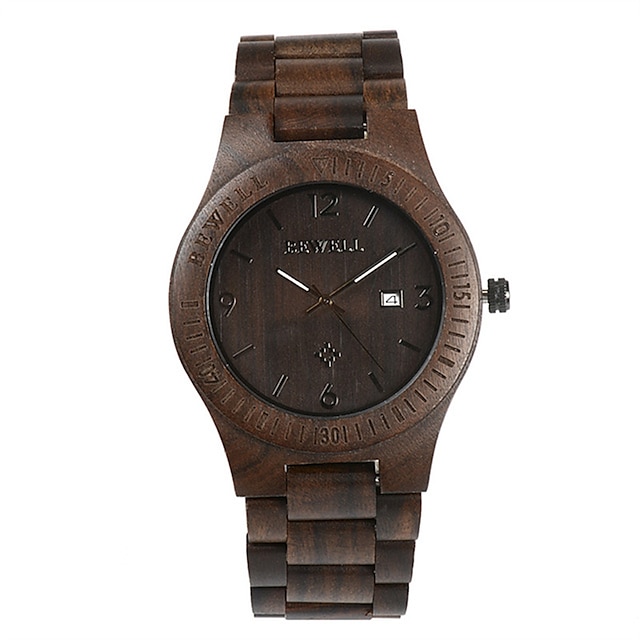  Bewell W086B Mens Wooden Watch Analog Quartz Lightweight Handmade Wood Wrist Watch