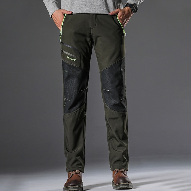 Men's Fleece Lined Pants Black Trousers Waterproof Softshell Pants ...