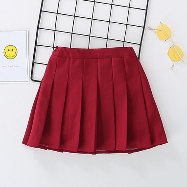 Kids Girls' Skirt Red Plaid Solid Colored Pleated Spring Summer Basic ...