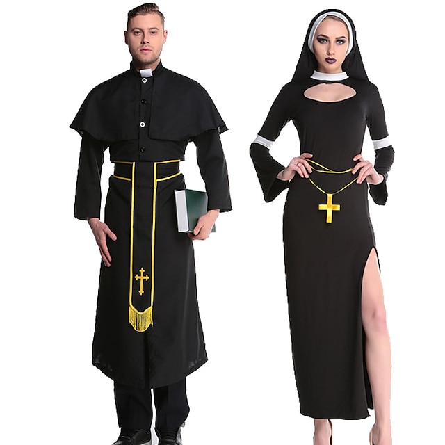 Călugăriţă Preot Costume de cuplu Bărbați Pentru femei Film Cosplay Cosplay Negru Rochie Pantaloni Șal Carnaval Mascaradă Poliester / Curea în Talie / Curea în Talie