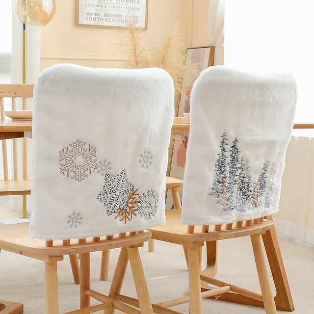 Christmas Chair Covers White Snowflake Xmas Holiday Party Chair Back