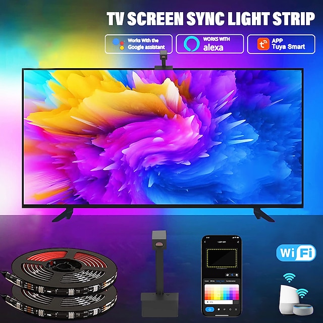  rgbic led fényszalag kamera tv képernyő szinkronizálás wifi alkalmazás zene szinkronizálás játék hálószoba tv háttér környezeti fény Shustar