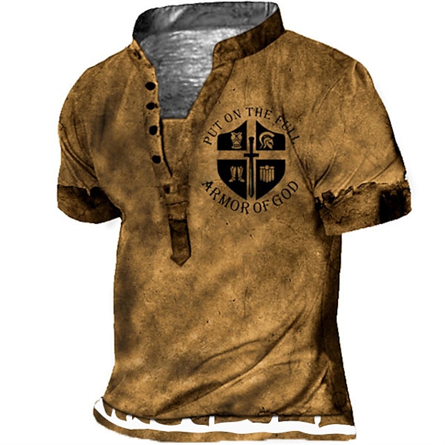  Voor heren T-shirt Henley-shirt T-shirts Vintage Ontwerper Basic Overhemd Grafisch Brief Wapenrusting van God Korte mouw Overhemd Rood blauw Paars Buiten Dagelijks Sport Opstaand Zomer Kleding