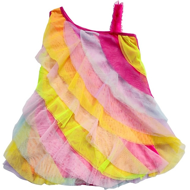 Kids Girls' Dress Rainbow Swing Dress Party Holiday Beach Ruffle Mesh ...