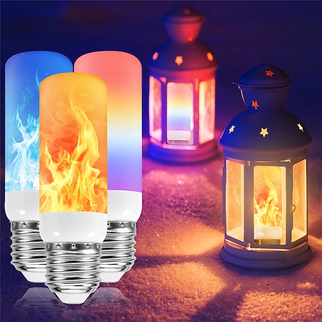  4pcs 1pc LED Fire Flame Bulb Lights 4 Modes Dynamic Flickering Effect Lamp Gravity Sensor for Indoor Outdoor Home Party Decoration