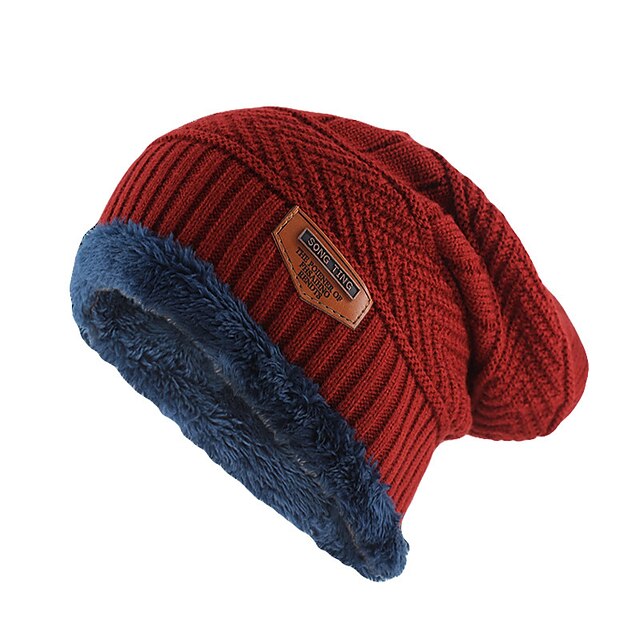 Men's Beanie Hat Wine Red Black Knitting Knitted Casual Outdoor Home