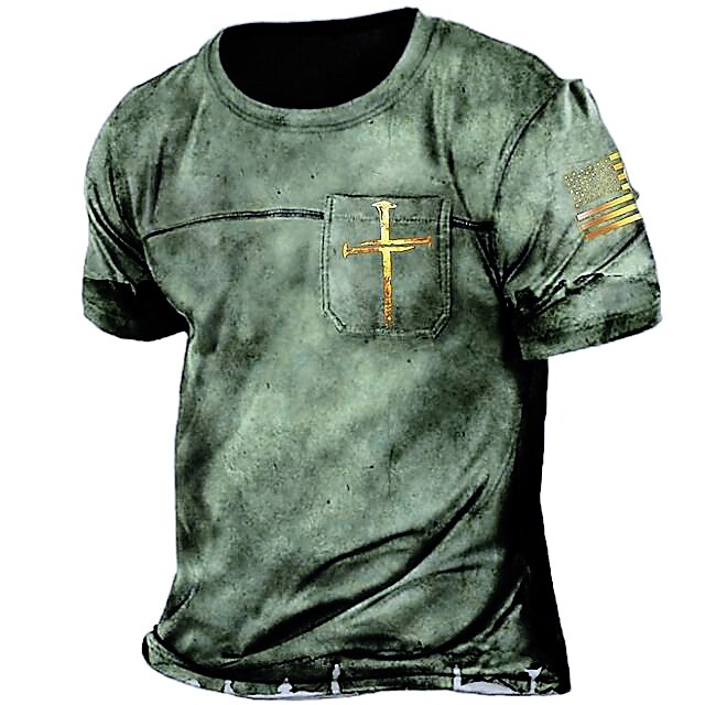 Men's T shirt Tee Graphic Templar Cross Cross Crew Neck Green Purple ...