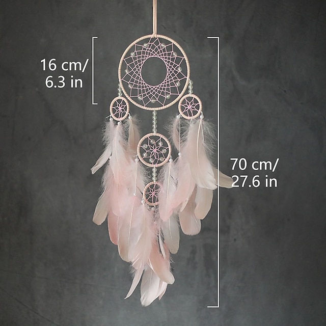  Dream Catcher Handmade Gift  with 5 Circles Feather Bead Flower Wall Hanging Decor Art Boho Style 16*70cm