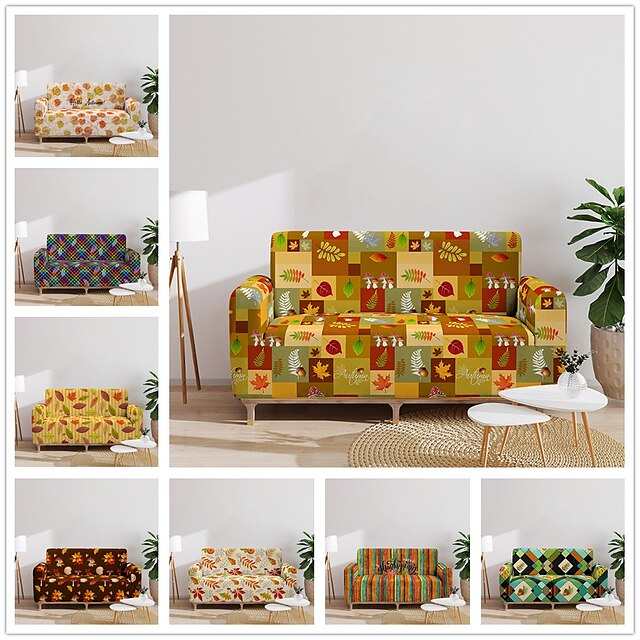  Autumn Leaf Printed Sofa Cover Stretch Slipcovers Soft Durable Couch Cover 1 Piece Spandex Fabric Washable Furniture Protector fit Armchair Seat/Loveseat/Sofa/XL Sofa