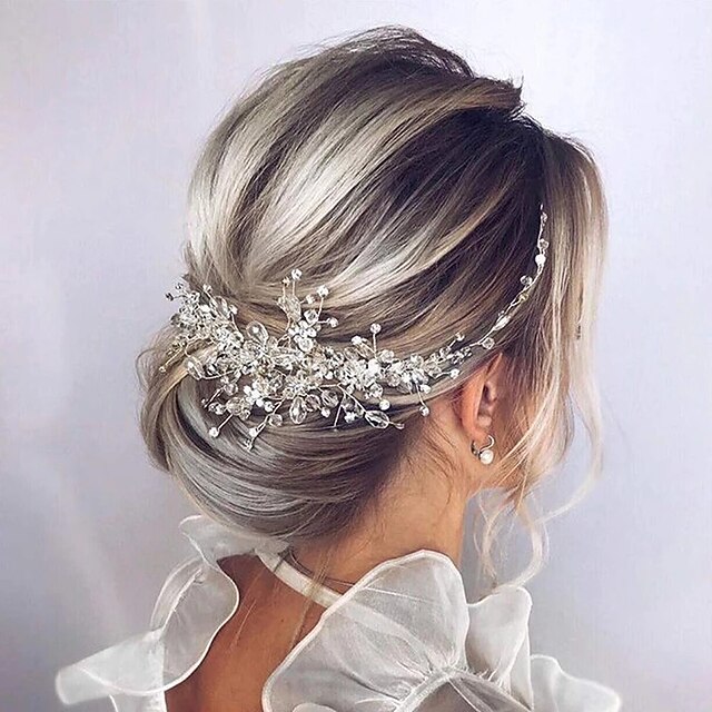 Bride Flower Wedding Hair Vine Crystal Bridal Hair Piece Rhinestone Party Hair Accessories Leaf Hair Jewelry Bead Headpiece for Women and Girls2