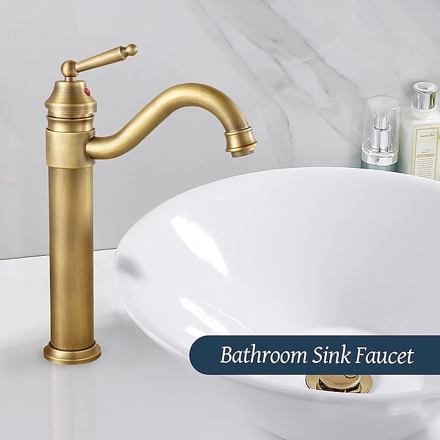  Antique Brass Single Handle Bathroom Sink Faucet Brushed Brass Long Reach Bathroom Faucet Mixer Tap