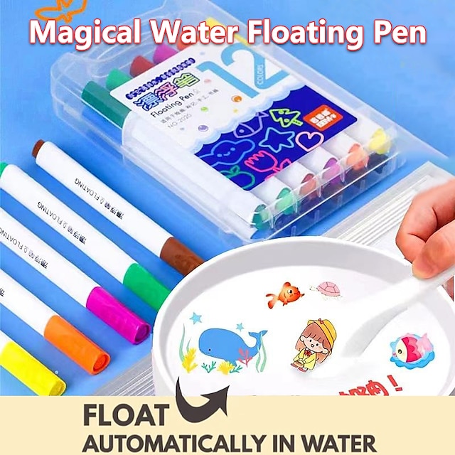  varázslatos vízfestő toll, 12 színű varázslatos lebegő tinta toll készlet, törölhető tábla markerek, doodle víz tollak remek ötlet gyerekeknek fiúknak lányoknak felnőtteknek