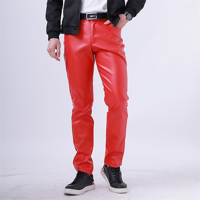 Men's Skinny Trousers Faux Leather Pants Casual Pants Pocket Solid ...