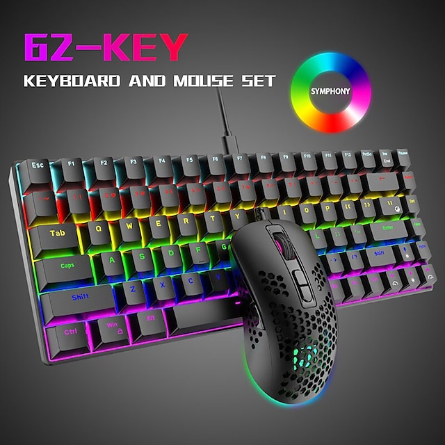  T60 Mechanical Keyboard And Mouse Set 62 Keys RGB 6400 DPI Optical Gaming Mouse With Pad For Gamer Desktop Laptop