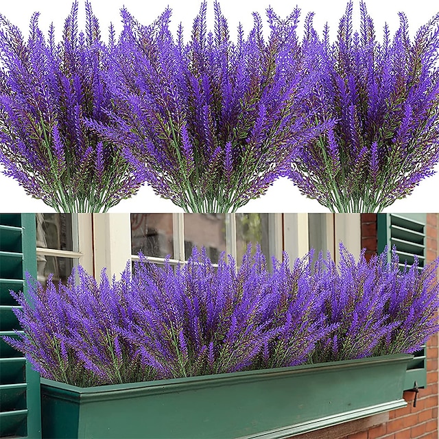  1/6/12 Stück künstlicher Lavendel für den Außenbereich, UV-beständige Blumen, Kunstblumen aus Kunststoff, Kunstblumen, Kunstpflanzen für Blumenkästen, hängende Pflanzgefäße für den Außenbereich,