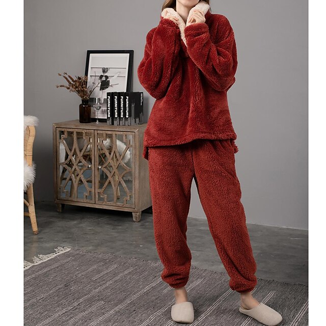 Women's Fleece Flannel Warm Pajamas Sets Fluffy Fuzzy Warm Nighty Pure ...