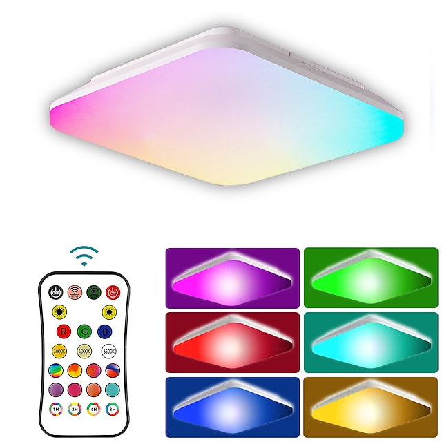  Wireless Remote Control RGBCW Full Color Temperature LED Ceiling Lamp 11 inch 24W Square Dimming and Color Matching Regular Home Lighting Holiday Decoration Atmosphere Ceiling Lamp AC110V / AC220V