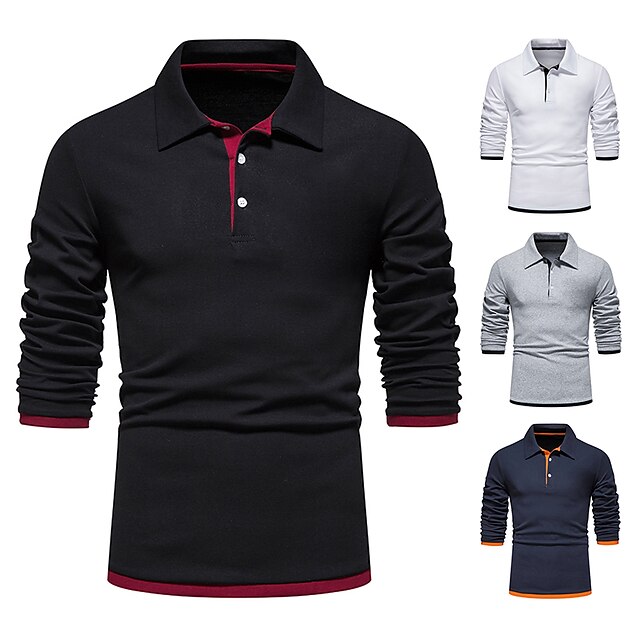  Men's Polo Shirt Golf Shirt Casual Daily Classic Collar Button Down Collar Long Sleeve Casual Color Block Button Front Spring & Summer Regular Fit Black White Navy Blue Light Grey Polo Shirt