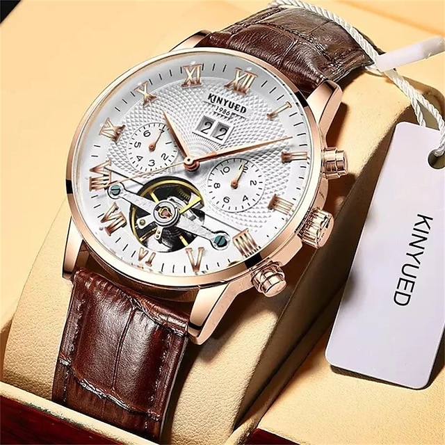  kinyued heren mechanisch horloge luxe pols uurwerk analoog horloge hol skelet mechanisch automatisch horloge voor man waterdichte mannelijke klok