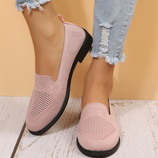  Női Slip-Ons Extra méret Kényelmes cipők Napi Egyszínű Lapos Kerek orrú Alkalmi minimalizmus Kötött Papucs Fekete Rózsaszín Burgundi vörös