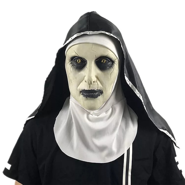  Halloween Nun Mask Horror Latex Masks Cosplay Mascarillas Valak Face Masques with Headpiece