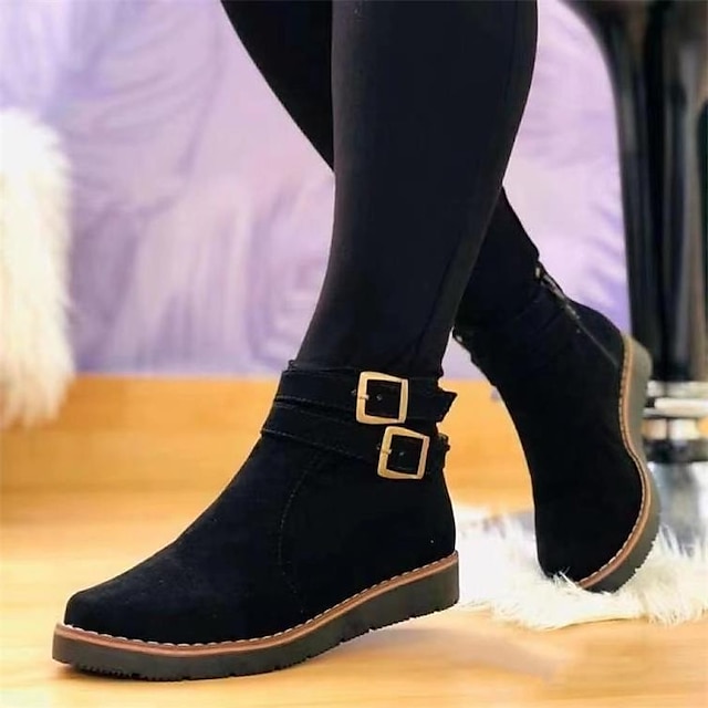  Women's Boots Suede Shoes Plus Size Daily Solid Colored Booties Ankle Boots Winter Round Toe Casual Synthetics Zipper Black Brown Light Blue