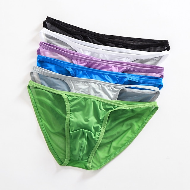  Men's 1pack Basic Panties Briefs Mesh Polyester Antibacterial Leak Proof Pure Color Mid Waist Black White