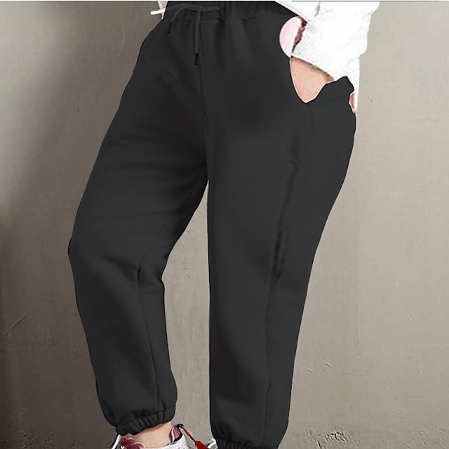  Femme Pantalon en molleton Pantalon Grande Taille Mélange de Coton Toute la longueur Noir Automne