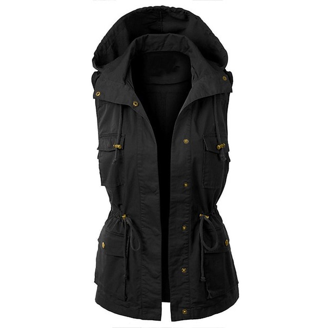  damska z kapturem wojskowy anorak safari Utility sznurek cargo kamizelka kurtka zimowa trencz top outdoor termiczny ciepły wiatroszczelny multi-kieszenie zieleń wojskowa różowy czarny wędkarstwo wspinaczka podróże