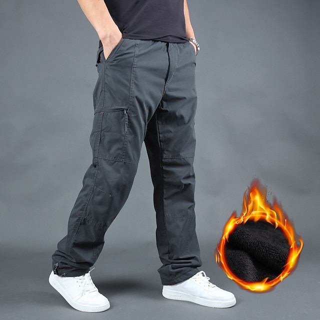  Men's Cargo Pants Cargo Trousers Work Pants Zip Leg Solid Color Thermal Warm Fleece Lining Weekend Streetwear Casual Formal ArmyGreen Black