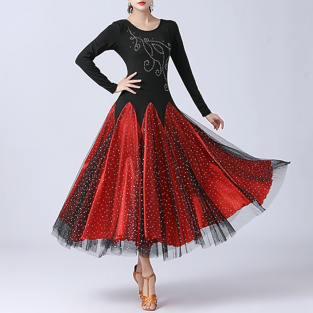  ריקודים סלוניים שמלה פאייטים בגדי ריקוד נשים הצגה לבוש יומיומי שרוול ארוך טבעי קלקר מילק פייבר