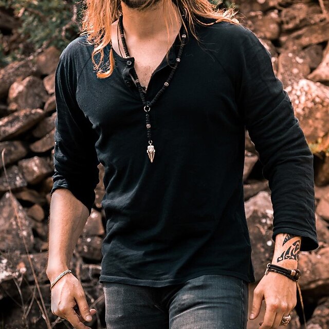 T-shirt Homme Henley à Manches Longues - Col Boutonné Ouvert - Coton Doux Et Extensible - Coupe Ajustée Décontractée