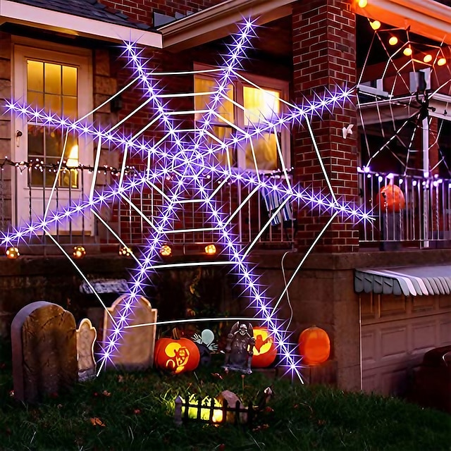  3.6 מ' קורי עכביש אור ליל כל הקדושים אור רשת עכביש תפאורה עמיד למים 120 נורות לדים מתח סוללה חיצונית