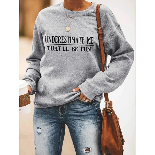  Women's Sweatshirt Pullover Black White Gray Text Round Neck Daily Sports Monograms Print Hot Stamping Active Streetwear Clothing Apparel Hoodies Sweatshirts 