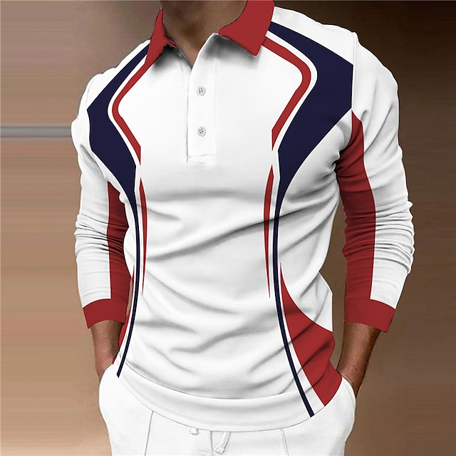Men's Polo Shirt Golf Shirt Street Casual Polo Collar Classic Long ...