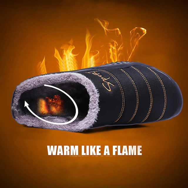 Men's Slippers Anti-slip House Winter Slippers Flush Warm Flip-Flops Daily Home Walking Shoes Cotton Warm Non-slipping Black Dark Blue Winter 11