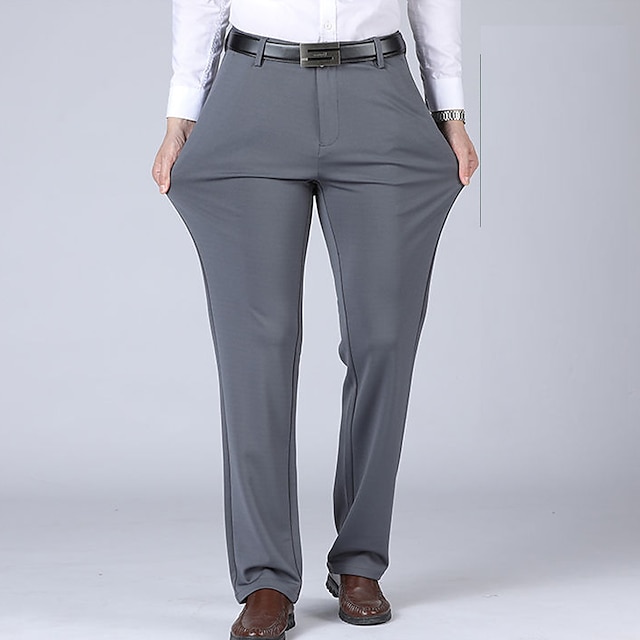  Hombre pantalones de traje Pantalones Clásico Plano Comodidad Elástico Longitud total Formal Boda Negocio Estilo clásico Cintura alta Negro Azul Real Alta cintura Elástico
