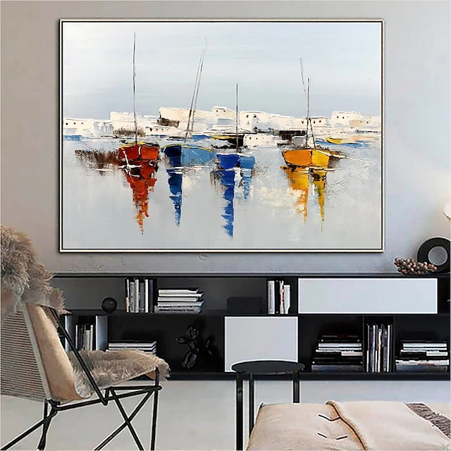 Handmade Oil Painting Canvas Wall Art Decorative Abstract Knife Painting Landscape White For Home Decor Rolled Frameless Unstretched Painting 11