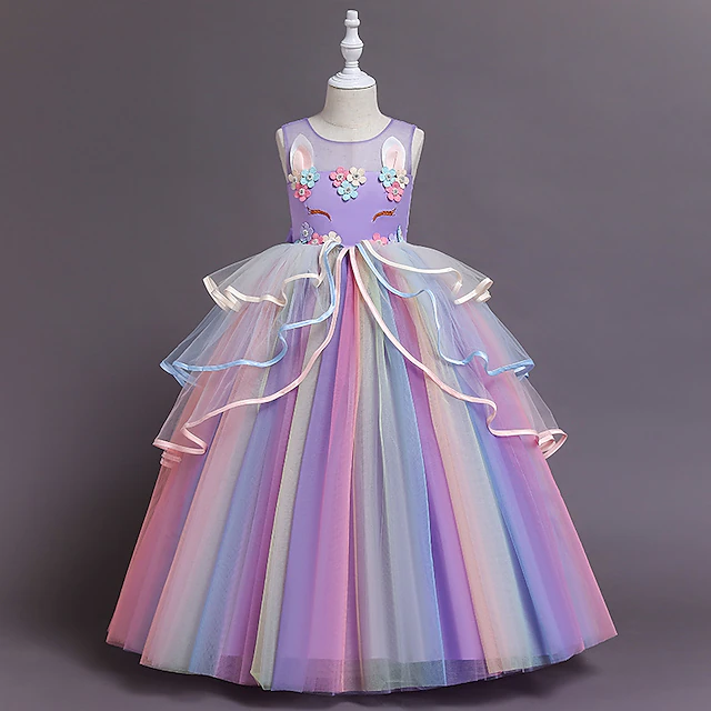 Kids Little Girls' Dress Unicorn Rainbow Costume Party Princess Flower ...