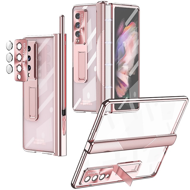  Phone Case For Samsung Galaxy Z Fold 5 Z Fold 4 Z Fold 3 Full Body Case and Screen Protector Full Body Protective Camera Lens Protector Transparent Tempered Glass PC Metal